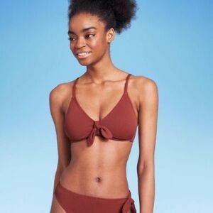 Wild Fable Tie-Front Pique Textured Bralette Bikini Top
